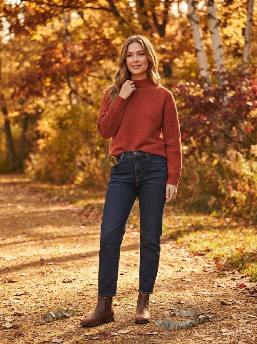 Moth Ceres Textured Mock Neck Pullover Sweater - Rust